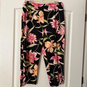 Briggs New York Floral Ankle Pants - Black with Pink and Green